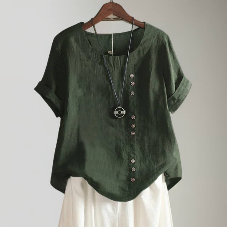 Mila - Camiseta de Cuello Redondo con Botones Decorativos | Disponible en Tallas Grandes