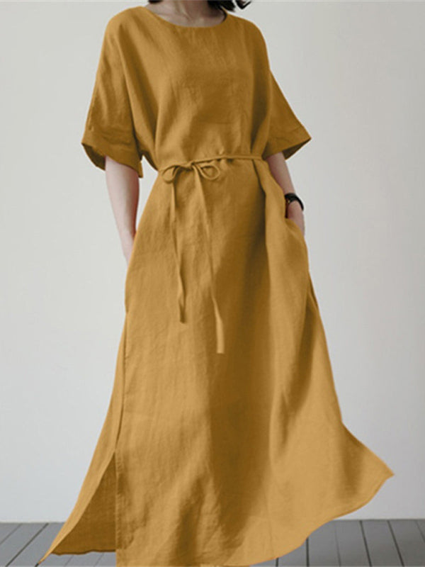 Nell - Vestito Largo con Cintura e Spacco Laterale (Disponibile in Taglie Forti)