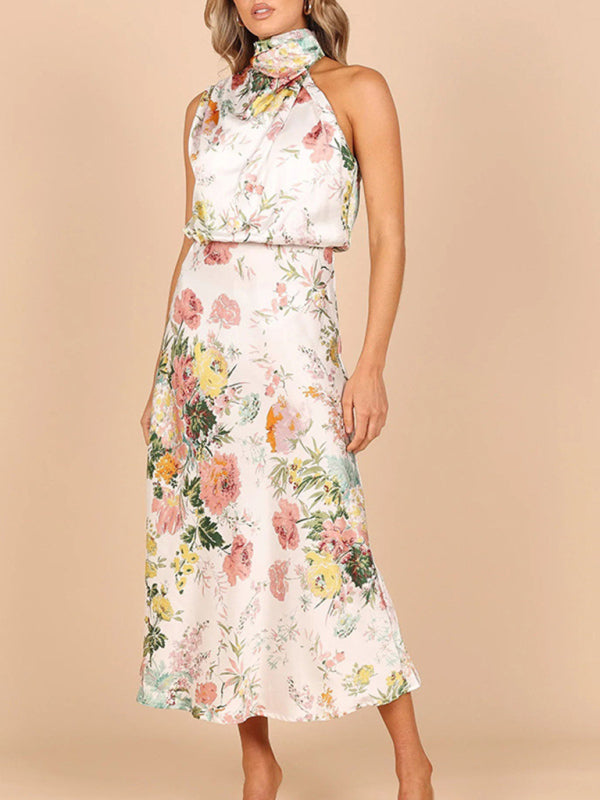 Pauline - Abito Midi con Scollo a Halter e Stampa Floreale