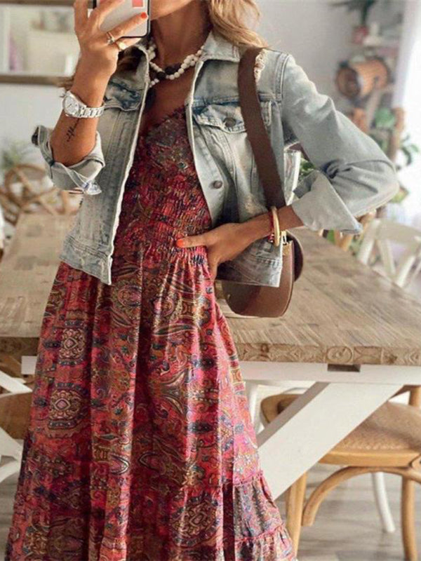 Kiara - Abito Maxi Bohemien con Stampa Paisley e Vita Arricciata