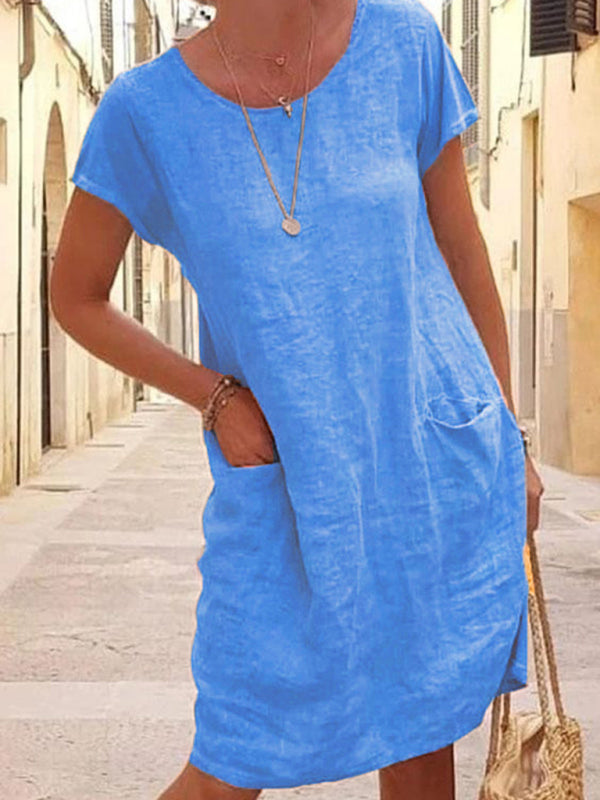 Livia - Vestito a vestibilità ampia in lino effetto con tasche