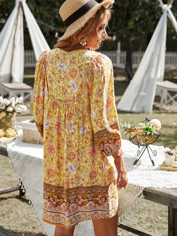 Ayla - Bohemian Floral Print Mini Dress