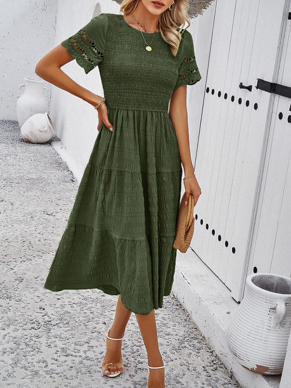Alia - Vestito midi con corpetto arricciato e maniche in pizzo traforato