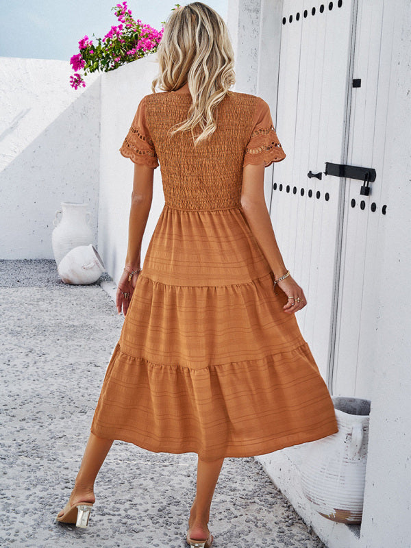Alia - Vestito midi con corpetto arricciato e maniche in pizzo traforato