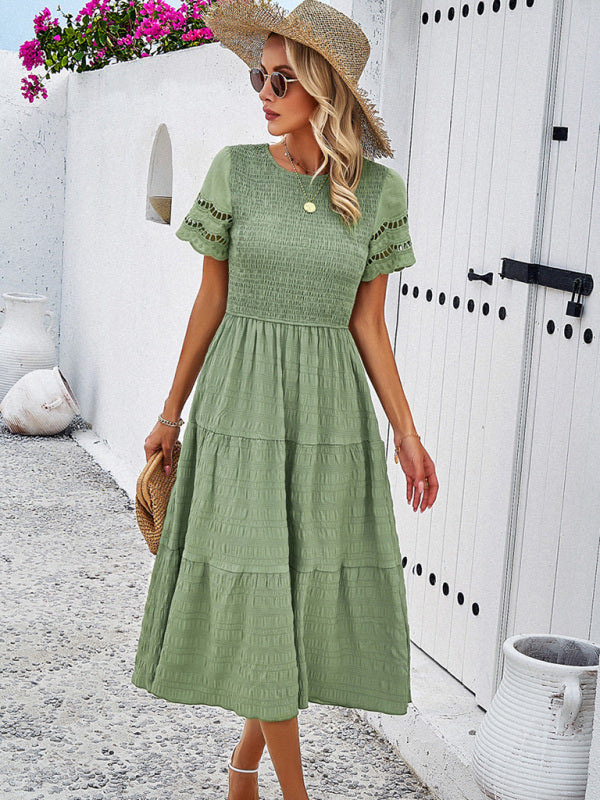 Alia - Vestito midi con corpetto arricciato e maniche in pizzo traforato