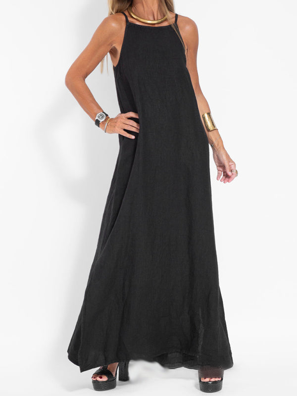 Eve - Abito lungo con scollo all'americana, spacco laterale e tessuto misto cotone e lino