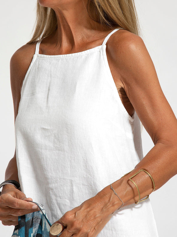 Eve - Abito lungo con scollo all'americana, spacco laterale e tessuto misto cotone e lino