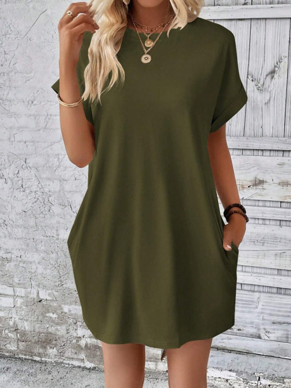 Aspen - Vestido holgado con bolsillos, cuello redondo y mangas cortas