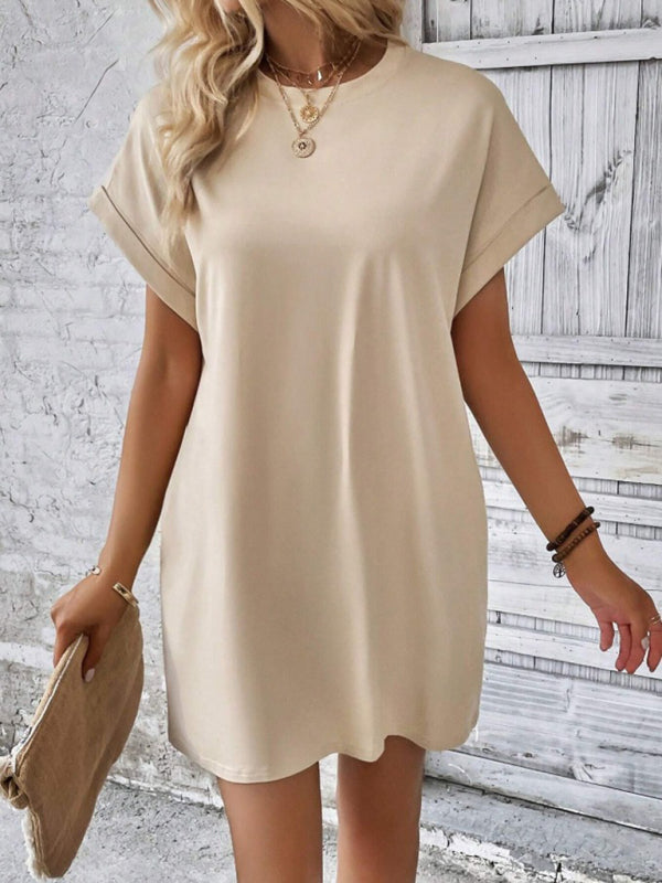 Aspen - Vestido holgado con bolsillos, cuello redondo y mangas cortas