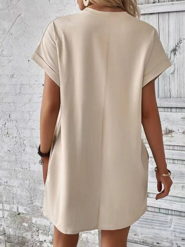 Aspen - Vestido holgado con bolsillos, cuello redondo y mangas cortas