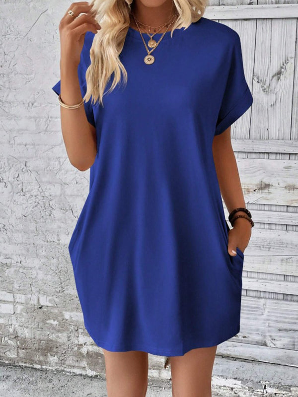 Aspen - Vestido holgado con bolsillos, cuello redondo y mangas cortas