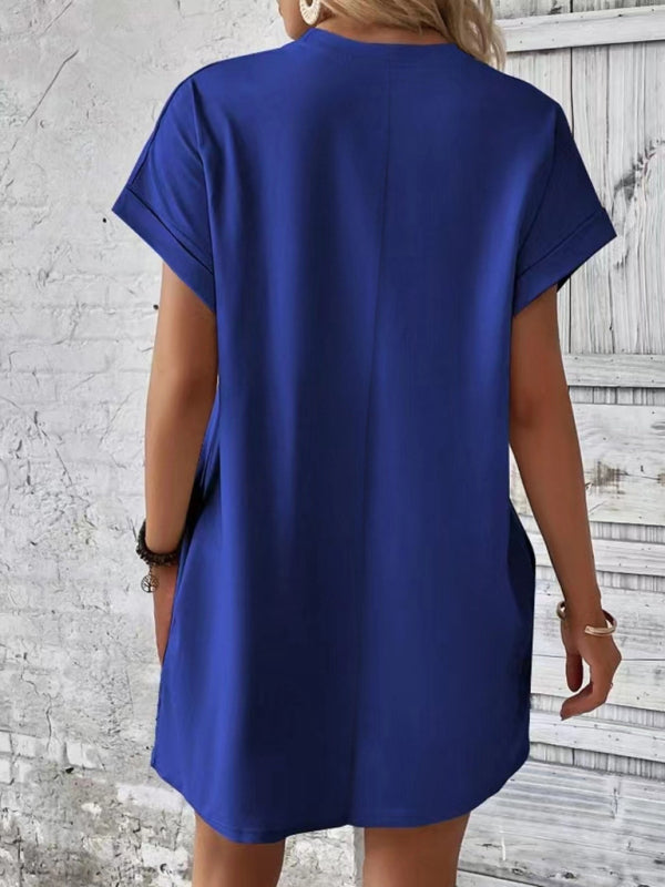 Aspen - Vestido holgado con bolsillos, cuello redondo y mangas cortas
