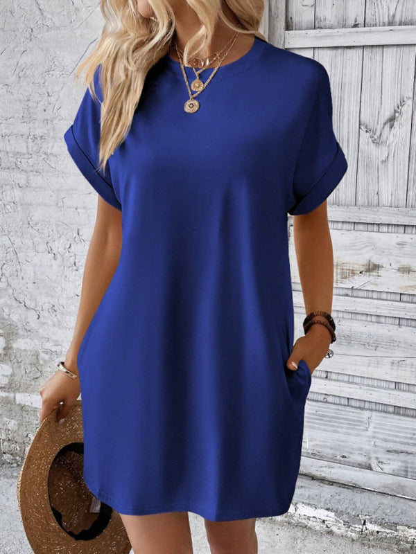 Aspen - Vestido holgado con bolsillos, cuello redondo y mangas cortas
