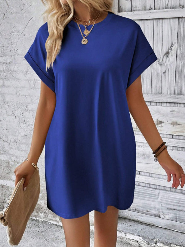 Aspen - Vestido holgado con bolsillos, cuello redondo y mangas cortas