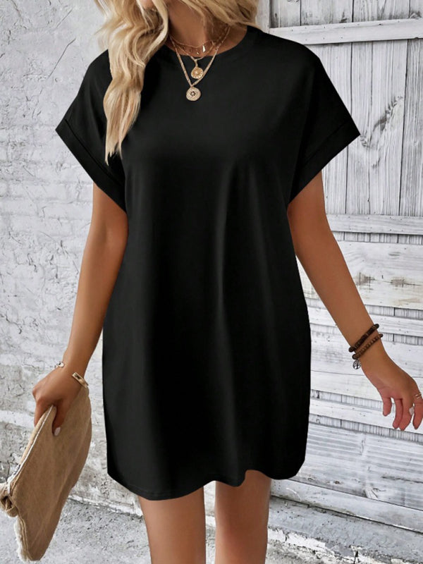 Aspen - Vestido holgado con bolsillos, cuello redondo y mangas cortas