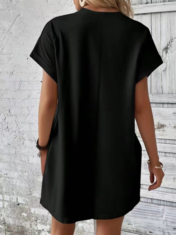 Aspen - Vestido holgado con bolsillos, cuello redondo y mangas cortas