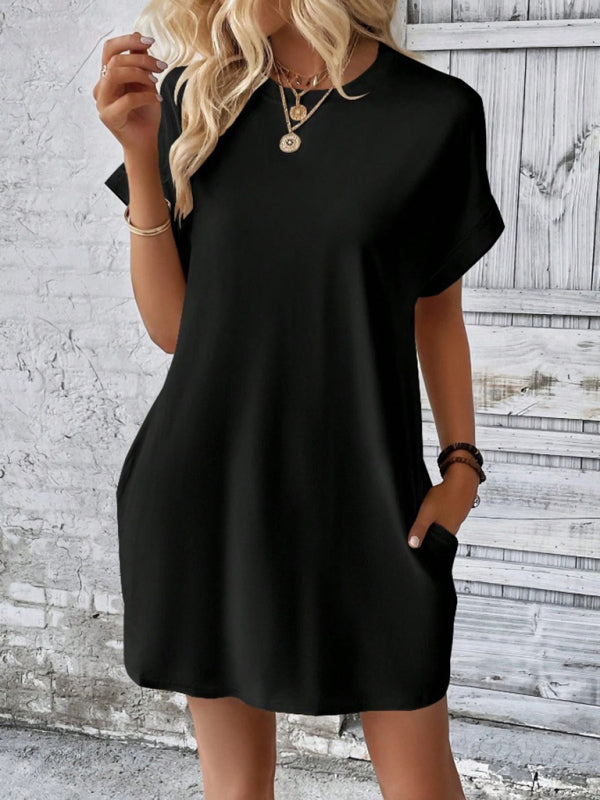 Aspen - Vestido holgado con bolsillos, cuello redondo y mangas cortas