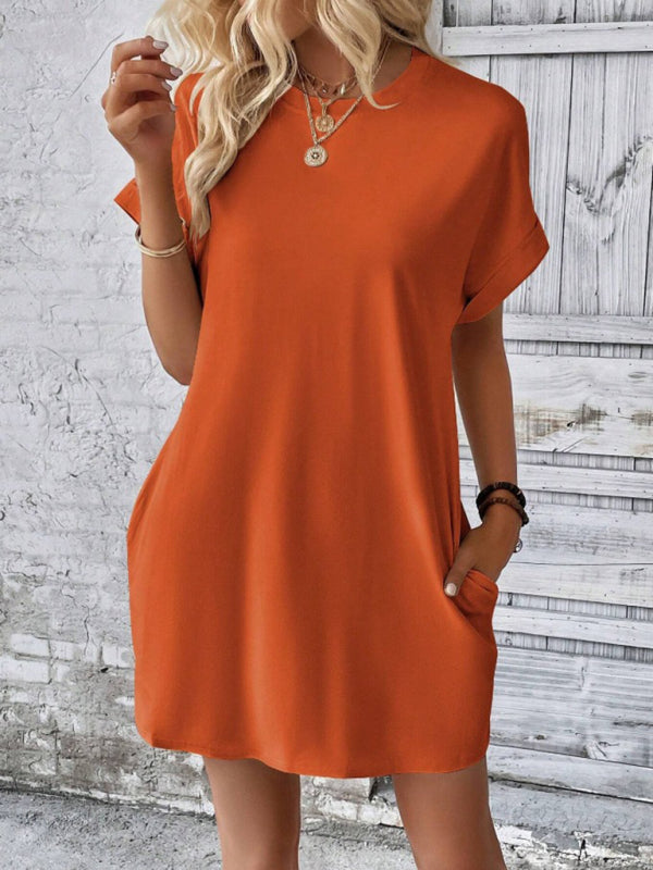 Aspen - Vestido holgado con bolsillos, cuello redondo y mangas cortas