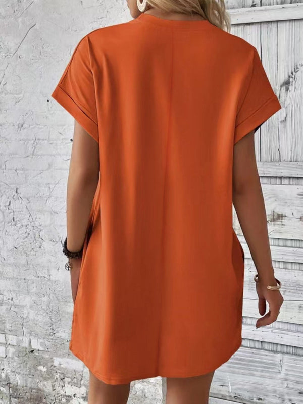 Aspen - Vestido holgado con bolsillos, cuello redondo y mangas cortas
