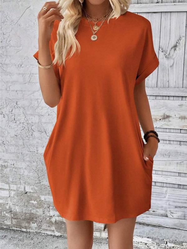 Aspen - Vestido holgado con bolsillos, cuello redondo y mangas cortas