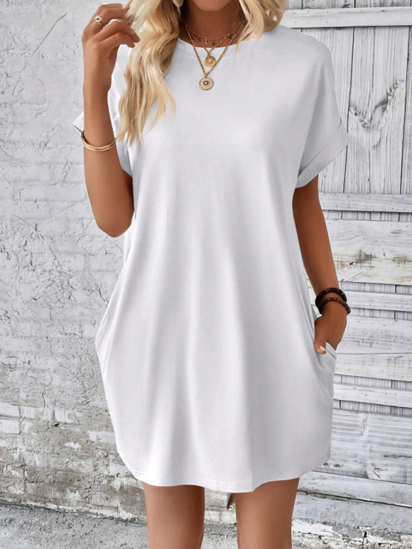 Aspen - Vestido holgado con bolsillos, cuello redondo y mangas cortas