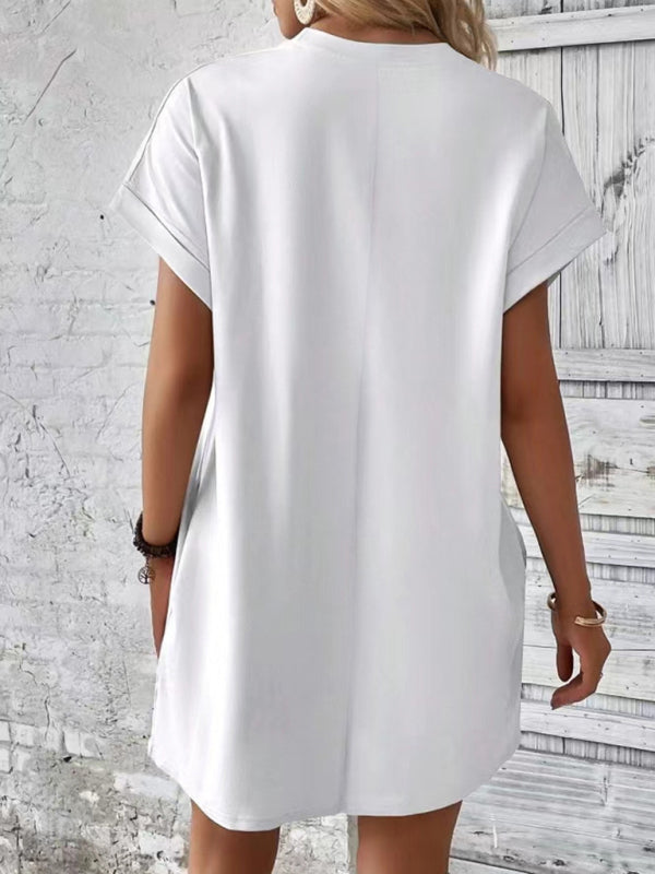 Aspen - Vestido holgado con bolsillos, cuello redondo y mangas cortas