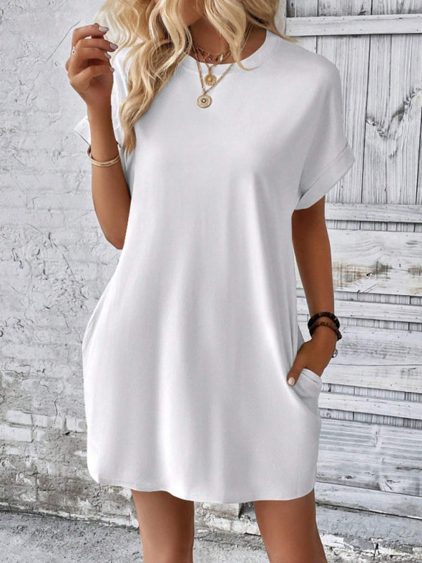 Aspen - Vestido holgado con bolsillos, cuello redondo y mangas cortas