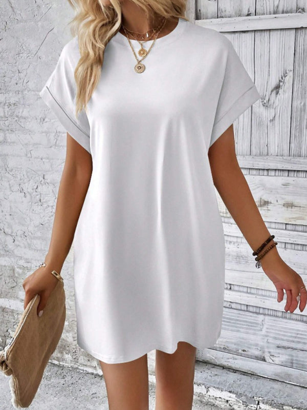 Aspen - Vestido holgado con bolsillos, cuello redondo y mangas cortas