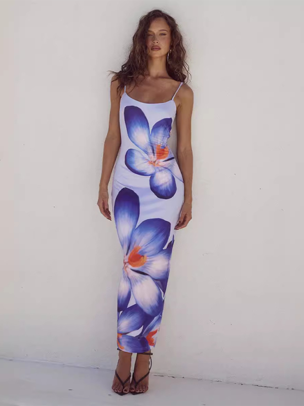 Paloma - Floral Print Bodycon Dress with Spaghetti Straps