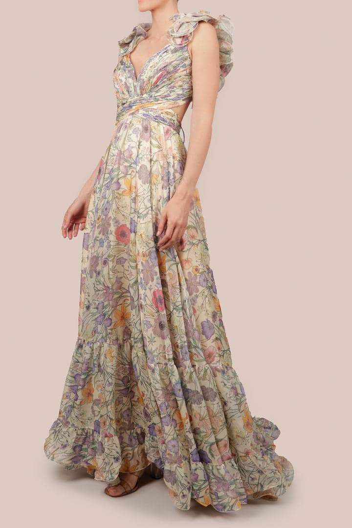Belinda - Abito lungo Garden Romance in chiffon floreale elegante, abito da cerimonia