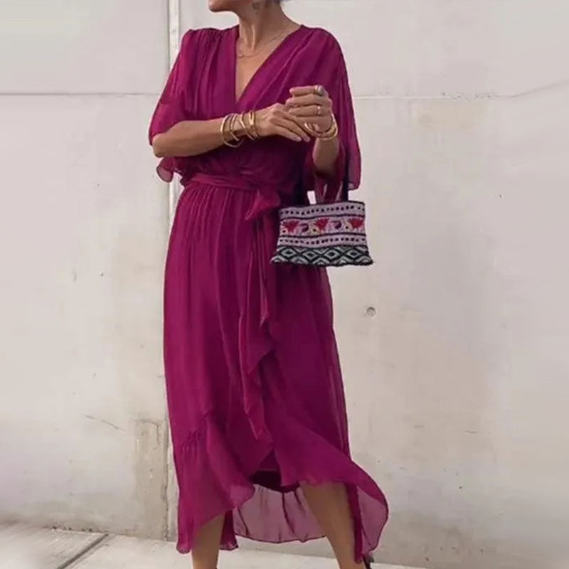 Daphne - Elegante abito lungo taglie comode con scollo a V