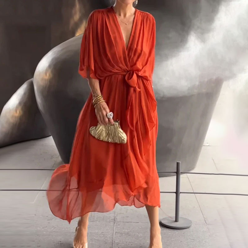 Daphne - Elegante abito lungo taglie comode con scollo a V