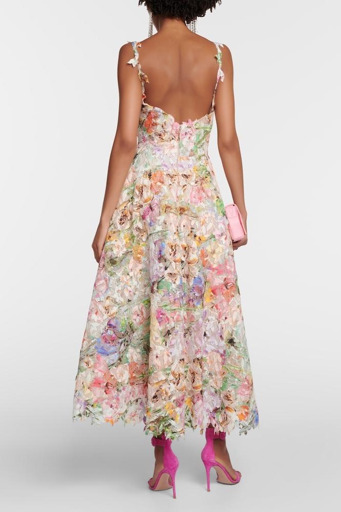 Bellarose - Abito Midi in Pizzo Ricamato a Fiori Elegante e Romantico per l'Estate