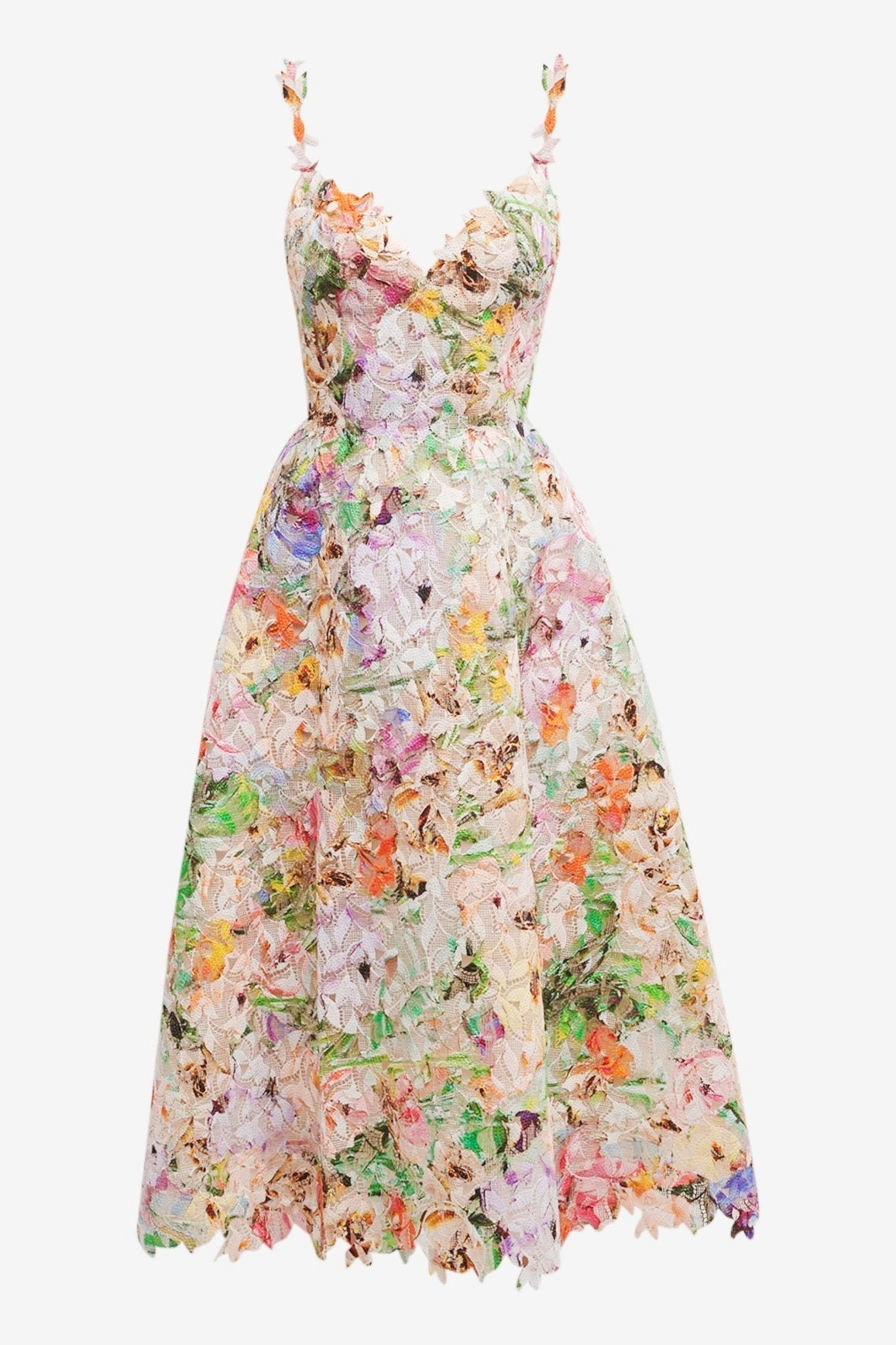 Bellarose - Abito Midi in Pizzo Ricamato a Fiori Elegante e Romantico per l'Estate